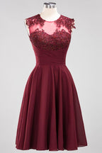 Vestidos de dama de honor de gasa con apliques, joya, sin mangas, hasta la rodilla, con volantes