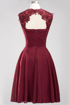 Vestidos de dama de honor de gasa con apliques, joya, sin mangas, hasta la rodilla, con volantes