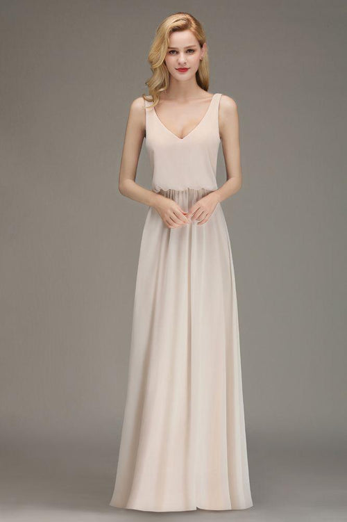 Vestido de dama de honor de gasa de corte A, largo hasta el suelo, sin mangas, vestido de noche con vuelo