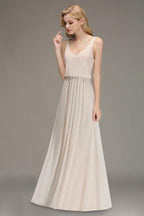 A-line Chiffon Floor Length Bridesmaid Dress Sleeveless Evening Swing Dress