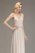 A-line Chiffon Floor Length Bridesmaid Dress Sleeveless Evening Swing Dress