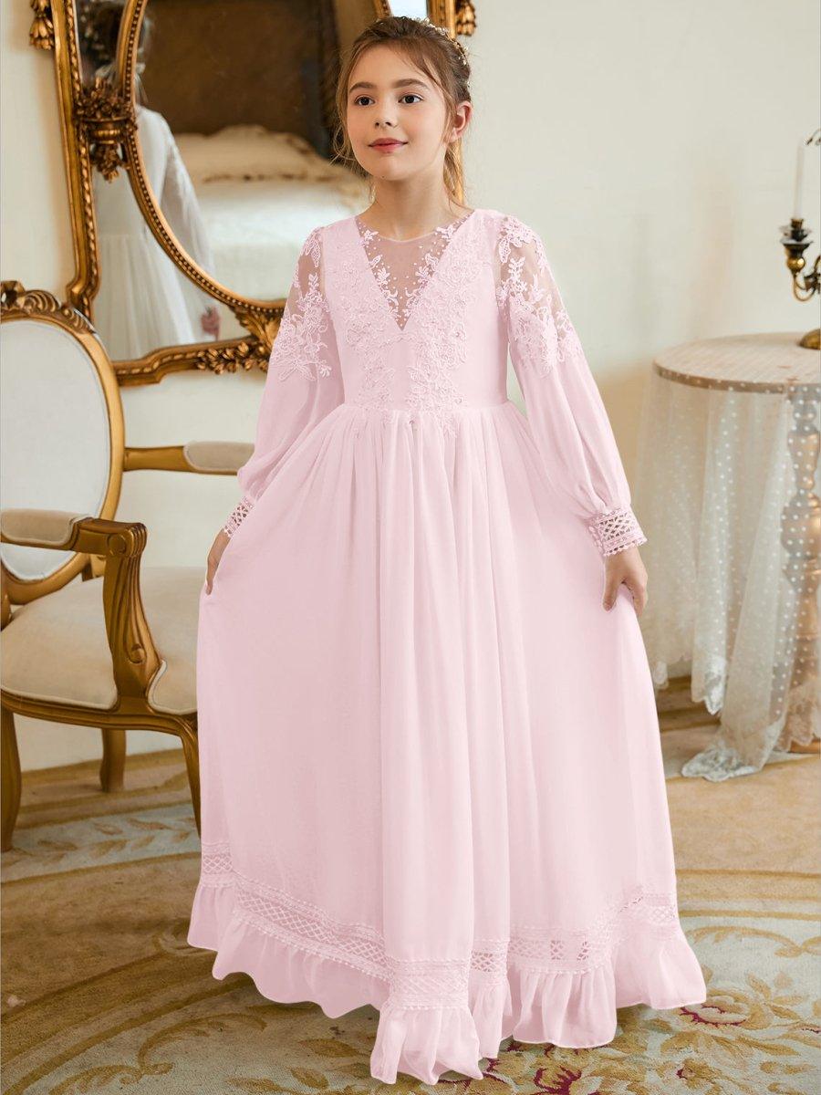 a line communion dress Chic Bishop Sleeves A-line Skirt Flower Girl Communion Dress Celestial 3201 Pre-order Custom Size >11 +$50 / As in the photo (Ivory)