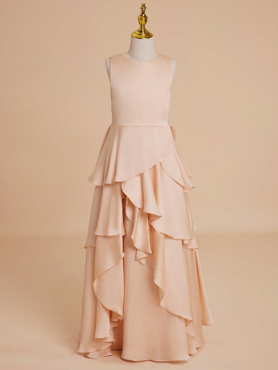 A-line Chiffon Floor-length Light Peach Flower Girl Dress – NumberSea