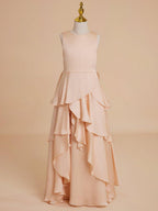 NumberSea - A - line Chiffon Floor - length Light Peach Flower Girl Dress