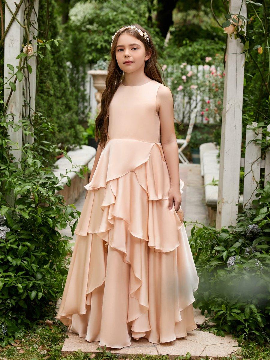light peach chiffon dress Shirred Peach Chiffon Gold Strappy Long Bridesmaid Dress
