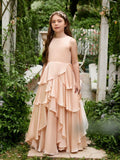 NumberSea - A - line Chiffon Floor - length Light Peach Flower Girl Dress