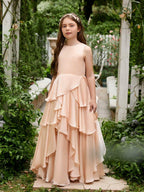 NumberSea - A - line Chiffon Floor - length Light Peach Flower Girl Dress