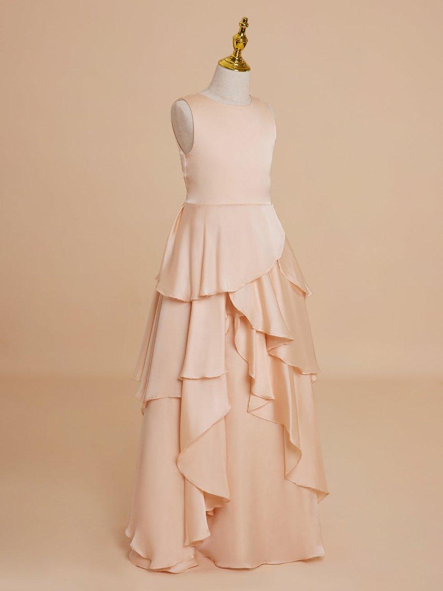 NumberSea - A - line Chiffon Floor - length Light Peach Flower Girl Dress
