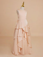 NumberSea - A - line Chiffon Floor - length Light Peach Flower Girl Dress