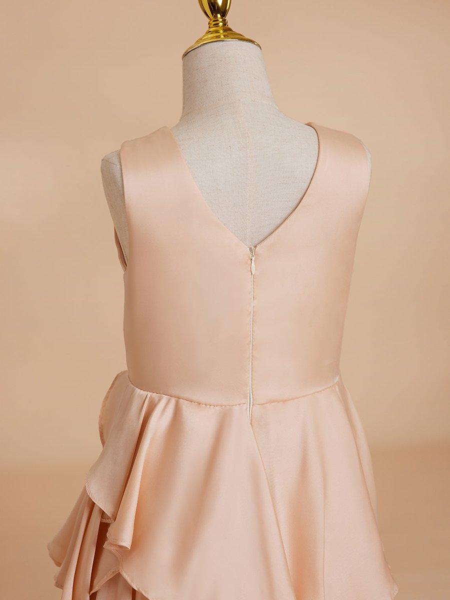 NumberSea - A - line Chiffon Floor - length Light Peach Flower Girl Dress