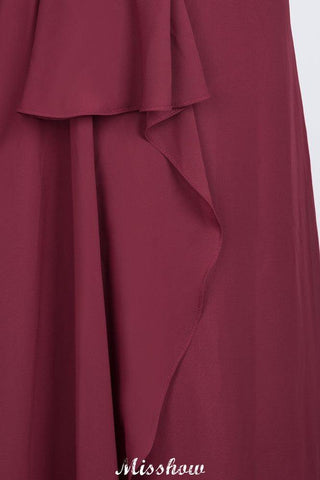 A-Line Chiffon Halter V-Neck Sleeveless Floor-Length Bridesmaid Dress with Ruffle