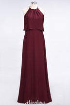 A-Line Chiffon Jewel Sleeveless Bridesmaid Dress Floor-Length Formal Event Dress