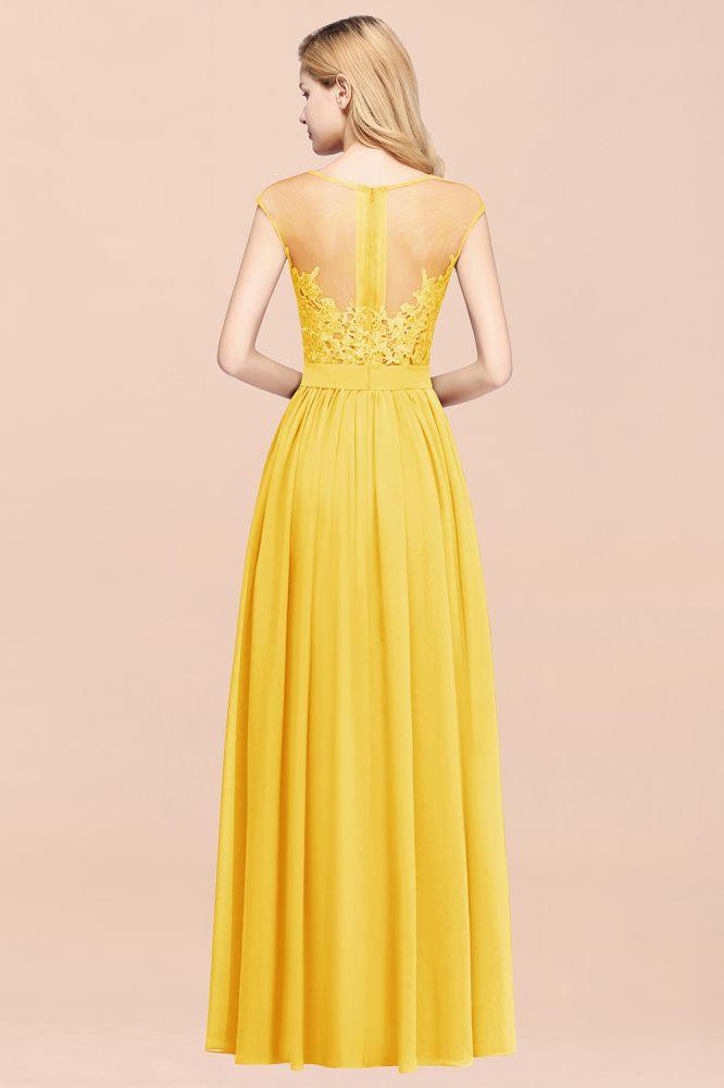 A-Linie Chiffon Spitze Juwel Ärmellos Bodenlang Brautjungfernkleider mit Applikationen