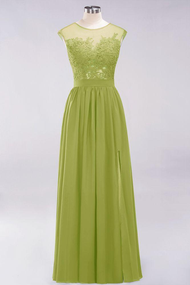 A-Linie Chiffon Spitze Juwel Ärmellos Bodenlang Brautjungfernkleider mit Applikationen