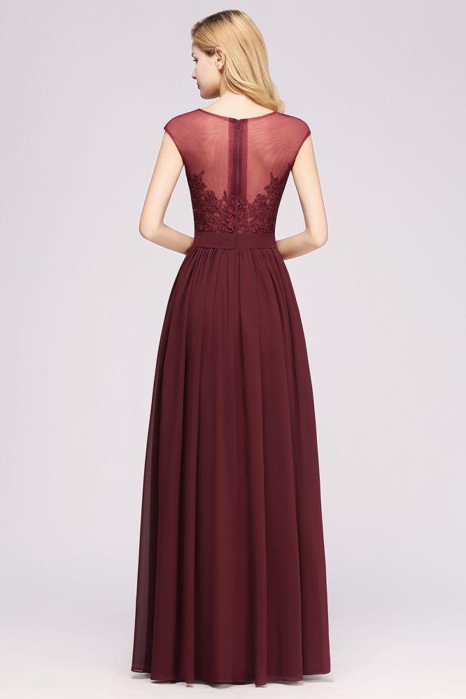 A-Linie Chiffon Spitze Juwel Ärmellos Bodenlang Brautjungfernkleider mit Applikationen
