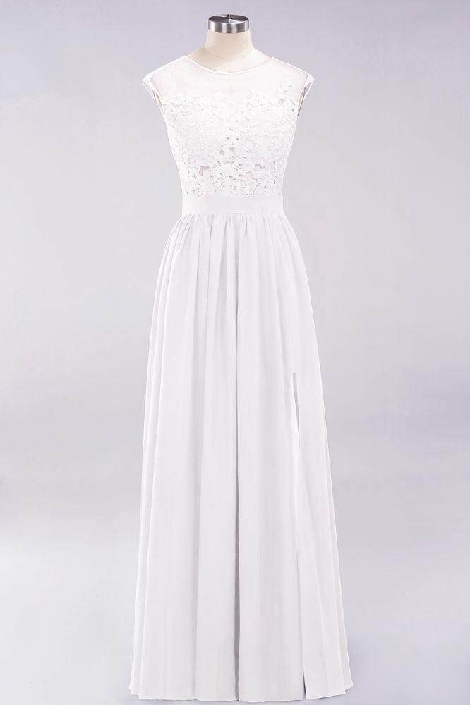 A-Linie Chiffon Spitze Juwel Ärmellos Bodenlang Brautjungfernkleider mit Applikationen