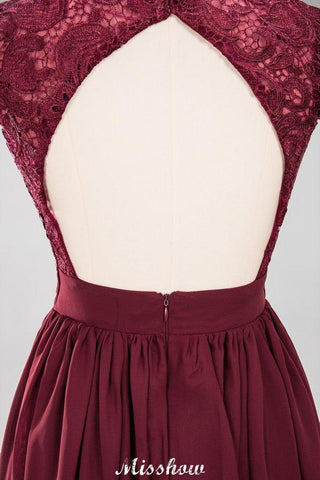 A-Linie Chiffon Spitze V-Ausschnitt Ärmellos Bodenlang Brautjungfernkleider mit Rüschen