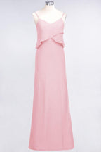 A-Line Chiffon Spaghetti V-Neck Bridesmaid Dress Sleeveless Maid of Honor Dress