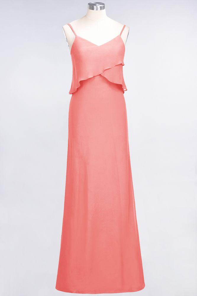 A-Line Chiffon Spaghetti V-Neck Bridesmaid Dress Sleeveless Maid of Honor Dress