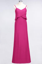 A-Line Chiffon Spaghetti V-Neck Bridesmaid Dress Sleeveless Maid of Honor Dress