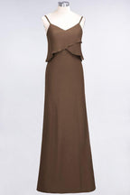 A-Line Chiffon Spaghetti V-Neck Bridesmaid Dress Sleeveless Maid of Honor Dress