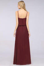 A-Line Chiffon Spaghetti V-Neck Bridesmaid Dress Sleeveless Maid of Honor Dress