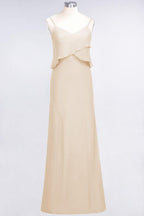 A-Line Chiffon Spaghetti V-Neck Bridesmaid Dress Sleeveless Maid of Honor Dress