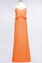 A-Line Chiffon Spaghetti V-Neck Bridesmaid Dress Sleeveless Maid of Honor Dress