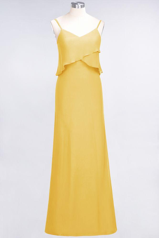 A-Line Chiffon Spaghetti V-Neck Bridesmaid Dress Sleeveless Maid of Honor Dress