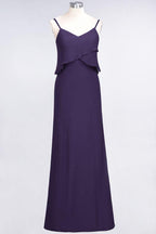 A-Line Chiffon Spaghetti V-Neck Bridesmaid Dress Sleeveless Maid of Honor Dress