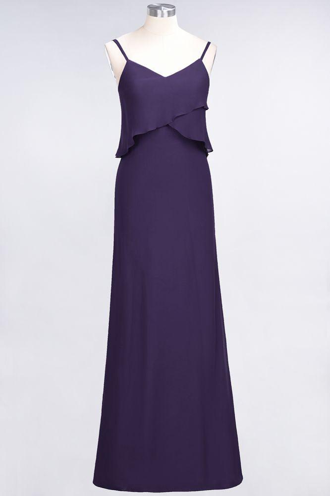 A-Line Chiffon Spaghetti V-Neck Bridesmaid Dress Sleeveless Maid of Honor Dress
