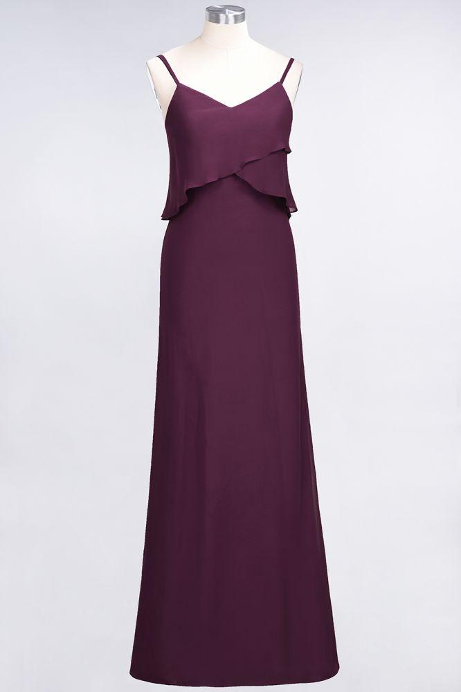 A-Line Chiffon Spaghetti V-Neck Bridesmaid Dress Sleeveless Maid of Honor Dress