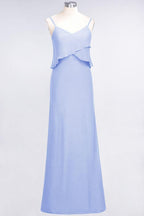 A-Line Chiffon Spaghetti V-Neck Bridesmaid Dress Sleeveless Maid of Honor Dress