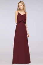 A-Line Chiffon Spaghetti V-Neck Bridesmaid Dress Sleeveless Maid of Honor Dress