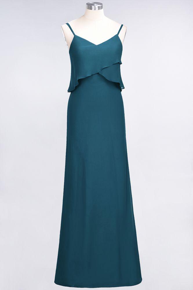 A-Line Chiffon Spaghetti V-Neck Bridesmaid Dress Sleeveless Maid of Honor Dress
