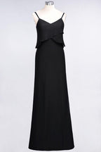 A-Line Chiffon Spaghetti V-Neck Bridesmaid Dress Sleeveless Maid of Honor Dress