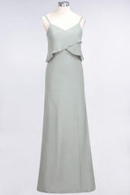 A-Line Chiffon Spaghetti V-Neck Bridesmaid Dress Sleeveless Maid of Honor Dress