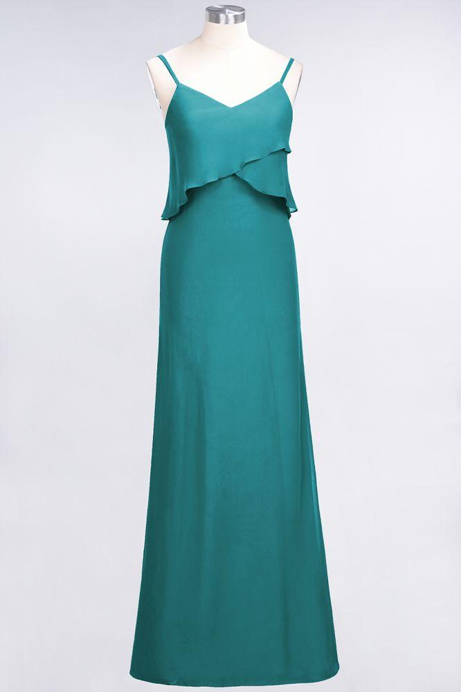 A-Line Chiffon Spaghetti V-Neck Bridesmaid Dress Sleeveless Maid of Honor Dress