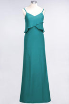 A-Line Chiffon Spaghetti V-Neck Bridesmaid Dress Sleeveless Maid of Honor Dress