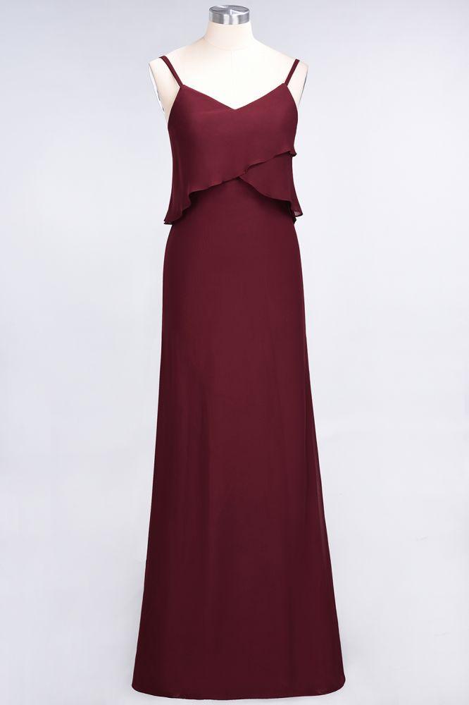 A-Line Chiffon Spaghetti V-Neck Bridesmaid Dress Sleeveless Maid of Honor Dress