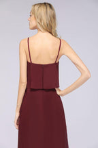 A-Line Chiffon Spaghetti V-Neck Bridesmaid Dress Sleeveless Maid of Honor Dress