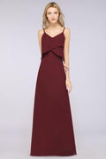 A-Line Chiffon Spaghetti V-Neck Bridesmaid Dress Sleeveless Maid of Honor Dress