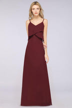 A-Line Chiffon Spaghetti V-Neck Bridesmaid Dress Sleeveless Maid of Honor Dress