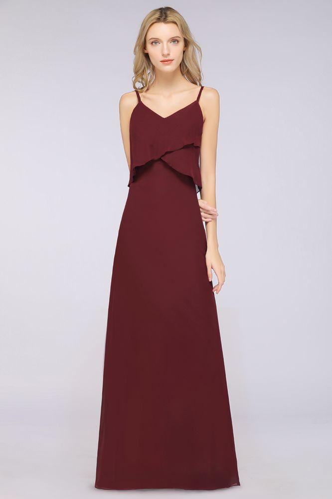 A-Line Chiffon Spaghetti V-Neck Bridesmaid Dress Sleeveless Maid of Honor Dress
