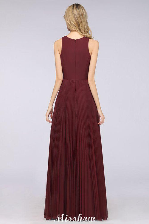 Vestido de dama de honor de gasa con escote en V, sin mangas, largo hasta el suelo, con volantes y abertura lateral