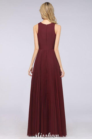 A-Line Chiffon V-Neck Sleeveless Bridesmaid Dress Floor-Length Ruffles Side Split Evening Gown