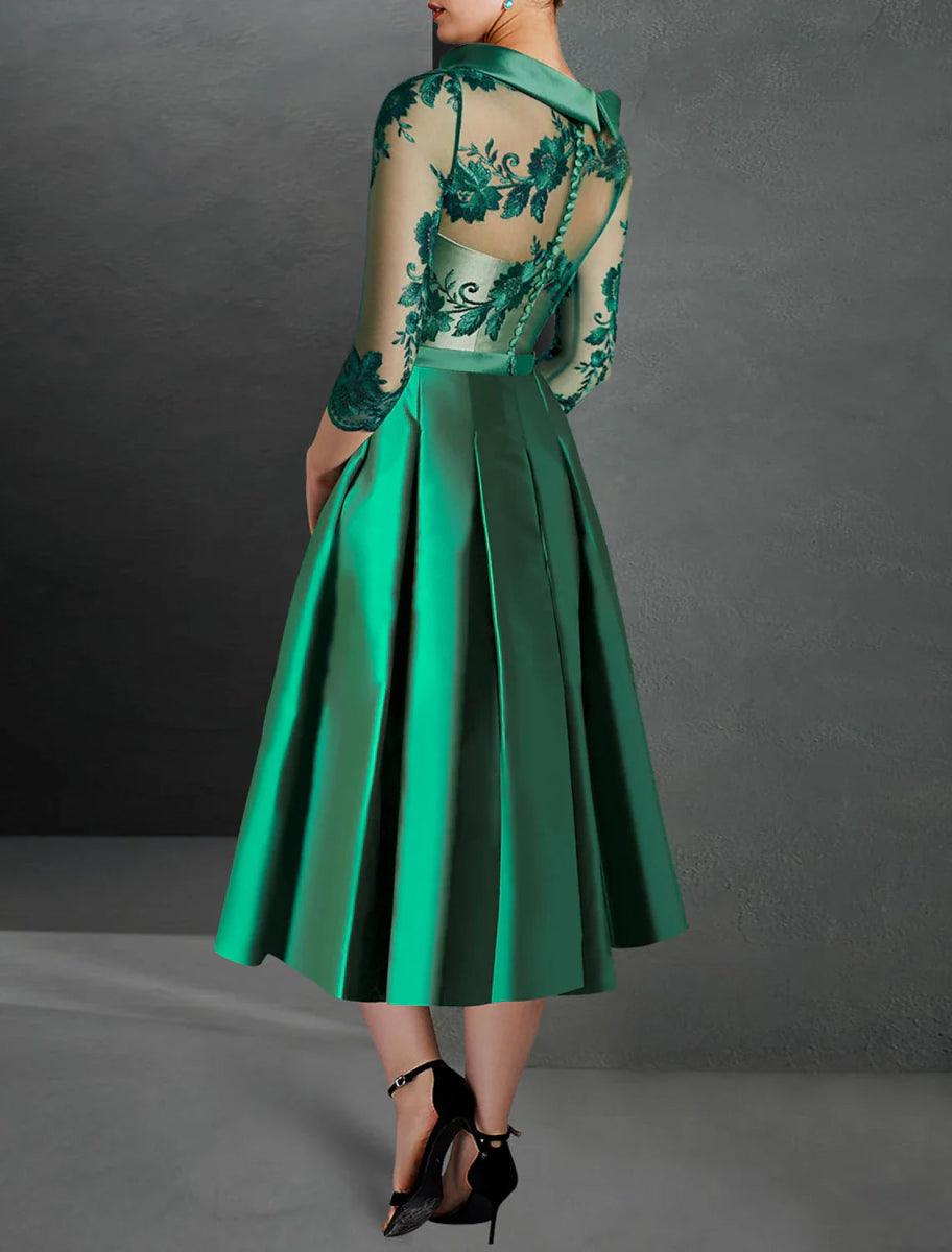 NumberSea-A-Line Cocktail Dress Christmas Red Green Dresses Formal Kentucky Derby Tea Length 3/4 Length Sleeve Jewel Neck Fall Wedding Guest Satin NumberSea-A-Line Cocktail Dress Christmas Red Green Dresses Formal Kentucky Derby Tea Length 3/4 Length Sleeve Jewel Neck Fall Wedding Guest Satin