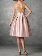 NumberSea - A - Line Cocktail Dresses Elegant Dress Fall Wedding Guest Dress For Mother Knee Length Half Sleeve Jewel Neck Pocket Satin with Buttons Pocket
