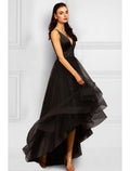 NumberSea - A - Line Cocktail Dresses Elegant Dress Party Wear Asymmetrical Sleeveless V Neck Organza with Rhinestone Ruffles