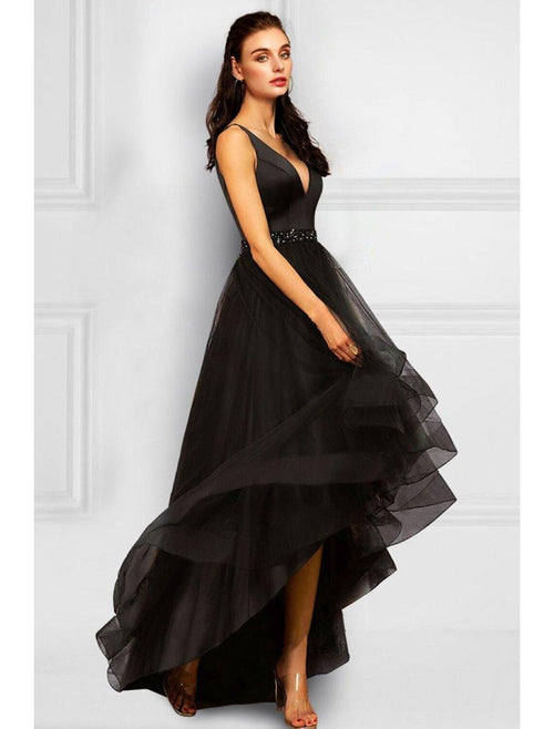 NumberSea - A - Line Cocktail Dresses Elegant Dress Party Wear Wedding Party Asymmetrical Sleeveless V Neck Organza with Rhinestone Ruffles